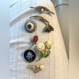 Flower brooch, floral pin, vintage carved lot, Elegant Floral and Pearl Brooch,